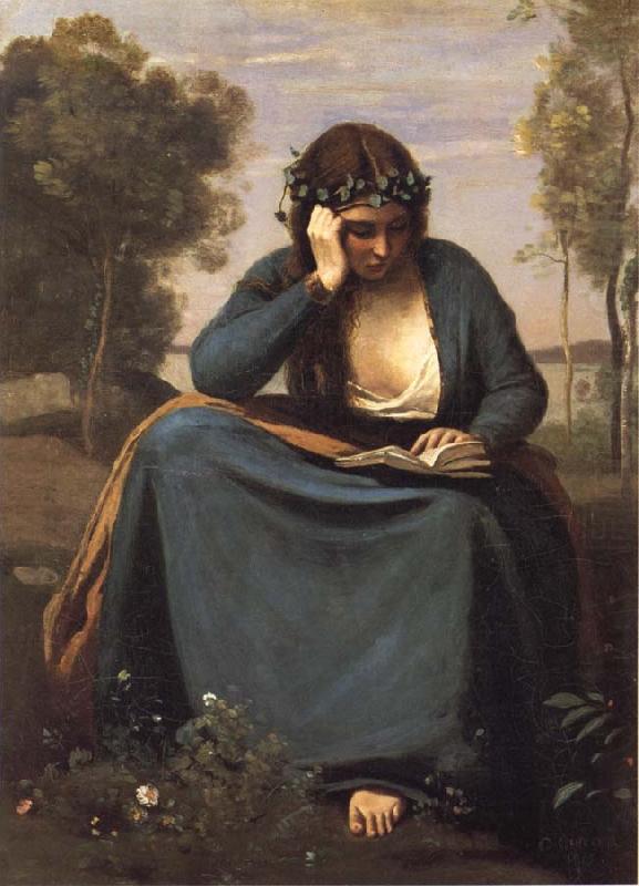 Reader crowned of flowers or The Muse of virgil, Corot Camille